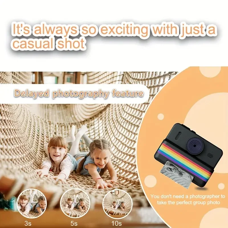 Appareil photo à impression instantanée pour la photographie, mini imprimante numérique thermique portable, appareil photo pour enfants, vidéo HD 2.8 pouces, cadeaux jouets