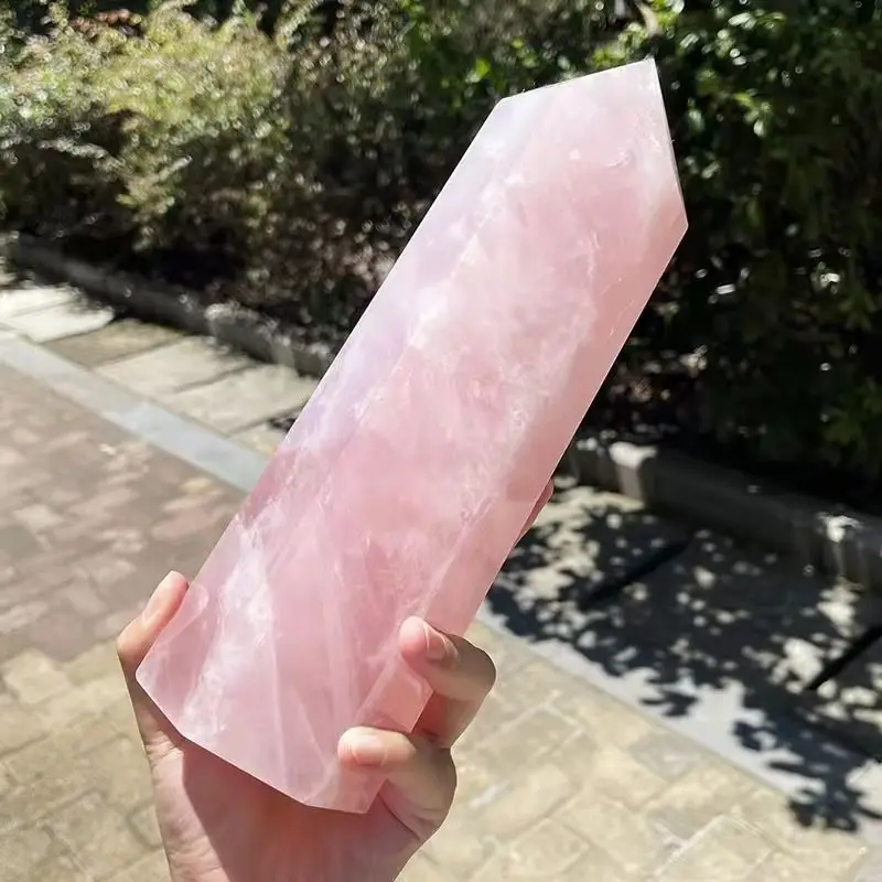 Magical Natural Pink Crystal Magic Wand Quartz Crystal Pillar Mineral Healing Peach Blossom Gem Home Office Degaussing Decoratio