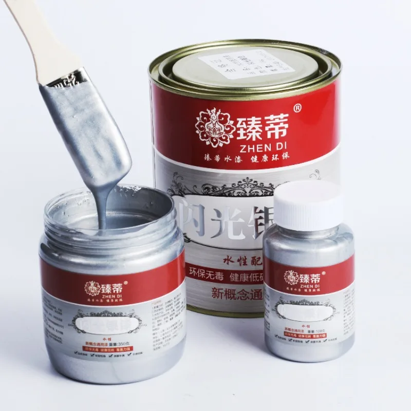 Peinture argentée métallique à base d'eau 100/350/1000g, antirouille, imperméable, pour bricolage, sculpture murale en métal et gypse, coloration argent flash