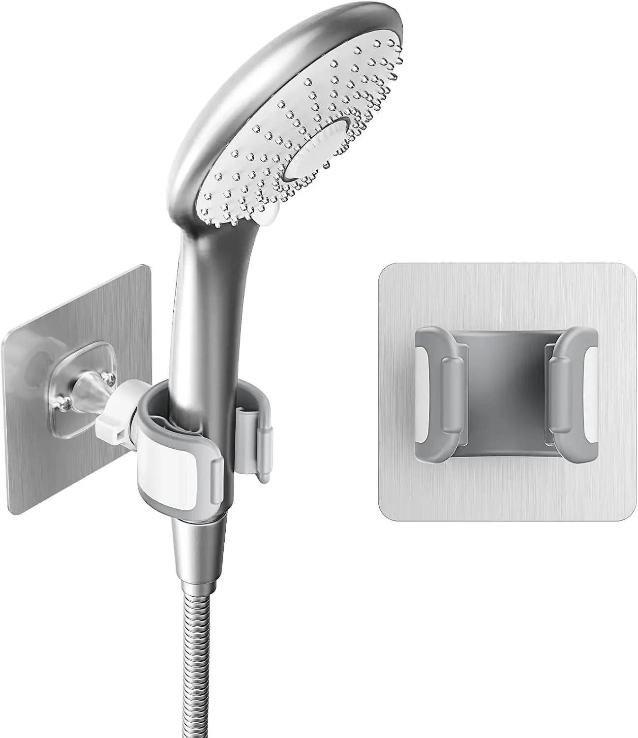 Adjustable wall-mounted shower head holder, strong adhesive and drilling 2 mounting methods, 360 ° rotating hand-held shower rod holder for RV children's bathroom shower accessories (white)