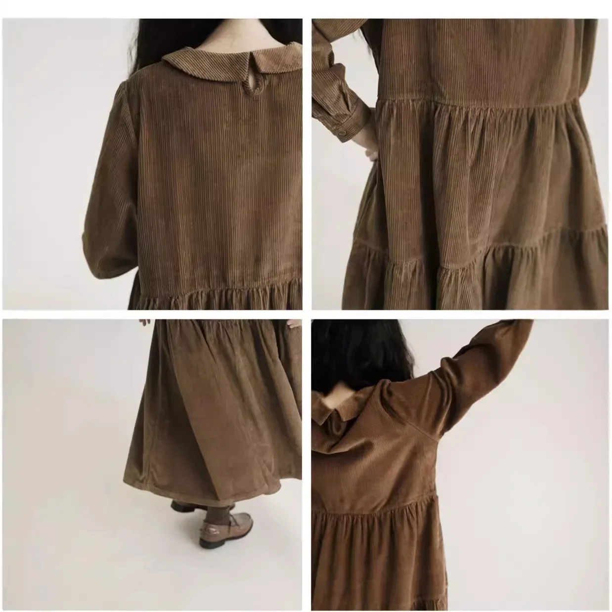 Corduroy Japanese Style Doll Scarf Autumn Long Sleeve Dress New Loose-Fit Slimming Simple A- Line Skirt Long Dress