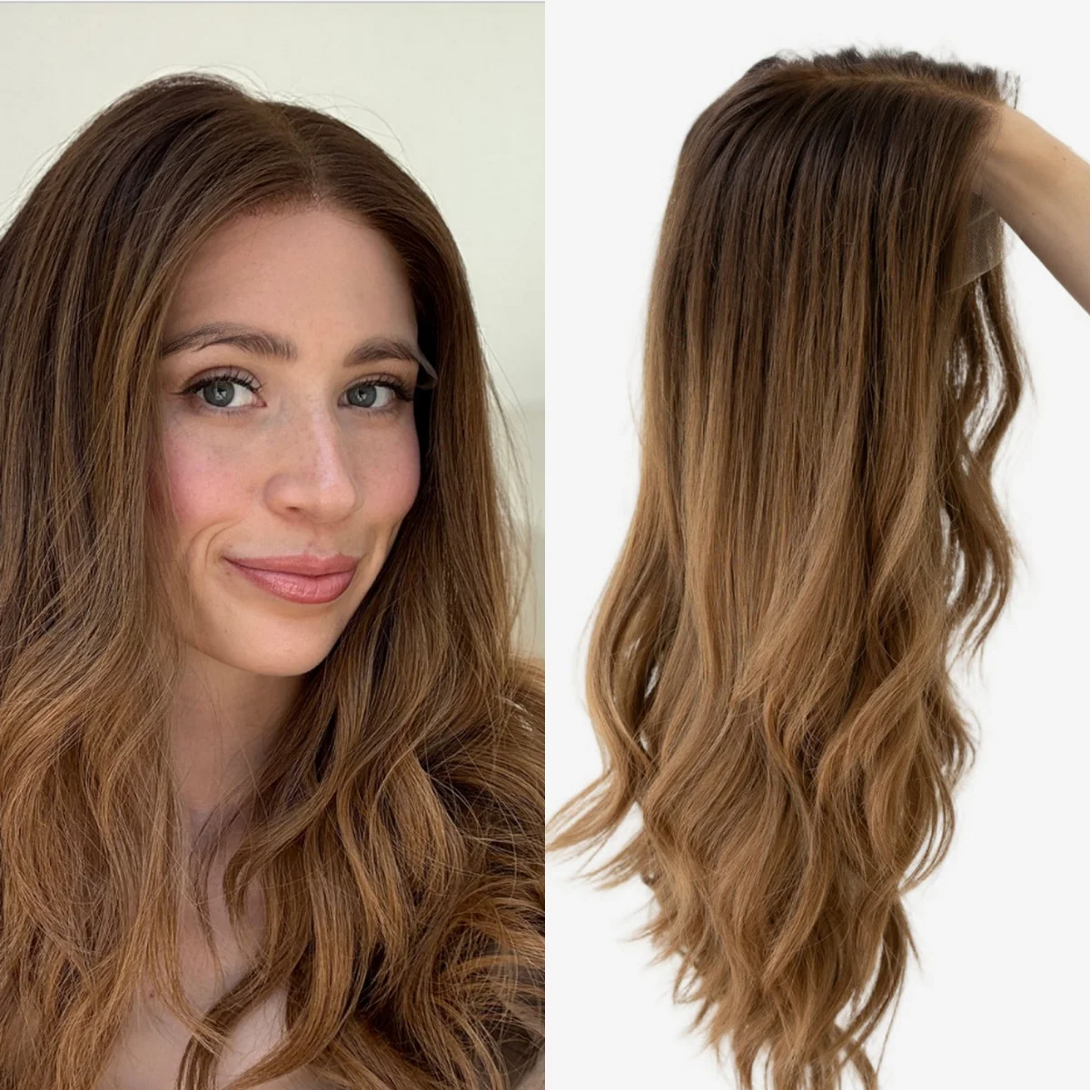 22 Inches Ombre Honey Brown 13x4 Synthetic HD Lace Frontal Wigs Party Drag Queen Lady Wigs Natural Body Wave Wig Daily Party Use