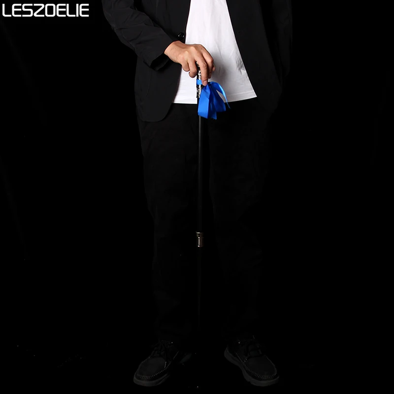 Steampunk-Gehstock mit Totenkopf-Kopf und königsblauem Band, modischer dekorativer Halloween-Cosplay-Stab für Damen und Herren