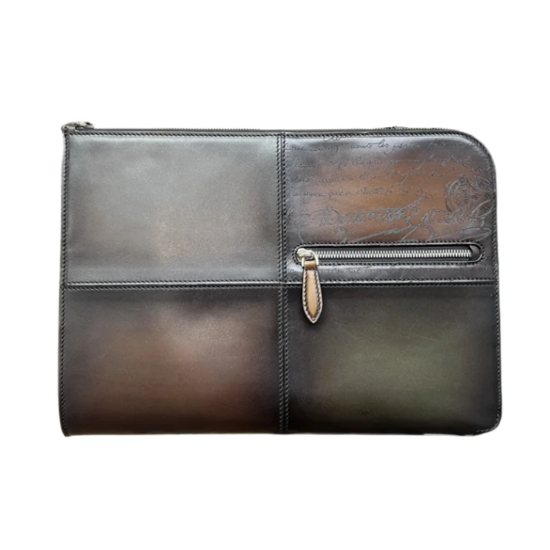 

2018 New Mens Bags Handbags Genuine Leather Document File Bag Day Clutch Document Bag Hand Patina with Italian Calfskin Leather