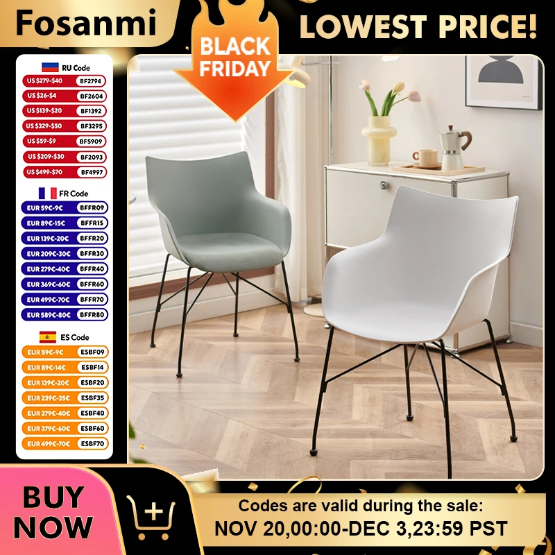 

Modern Office Home Table Chair with Armrests Stylish Kitchen Dining Room Chair Durable Plastic Comfort Restaurant Dinner Chairs