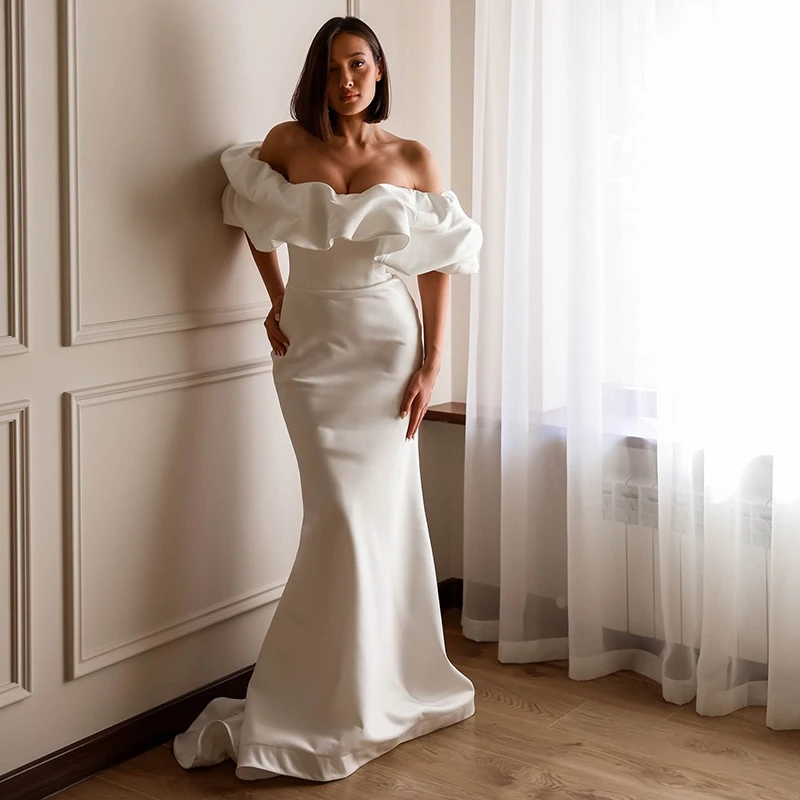 

Eightree Simple Mermaid Wedding Dresses Boho Off The Shoulder Floor Length Bridal Dress 2025 White Wedding Prom Gown Customized