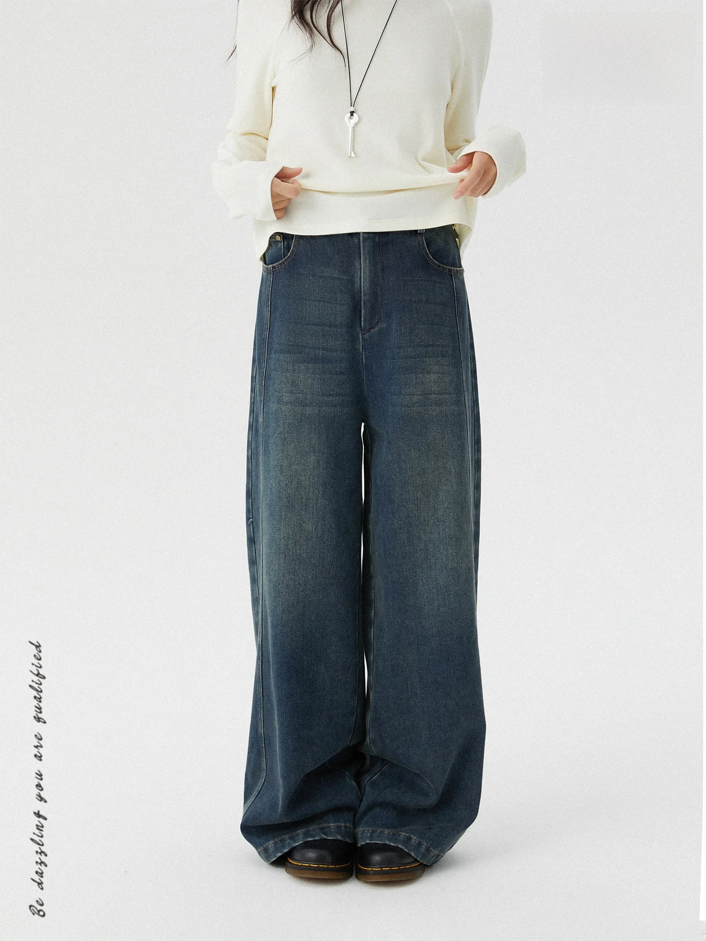 

Винтажные джинсовые брюки Nesoulum глубокого синего цвета с подкладкой из флиса, длиной до пола, женские зимние свободные длинные брюки