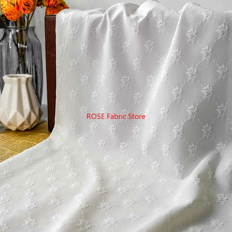 

FlowerJacquard Fabric Pure White Plaid Embossed Fabric for Bridal dress, Evening dress,Costume Design