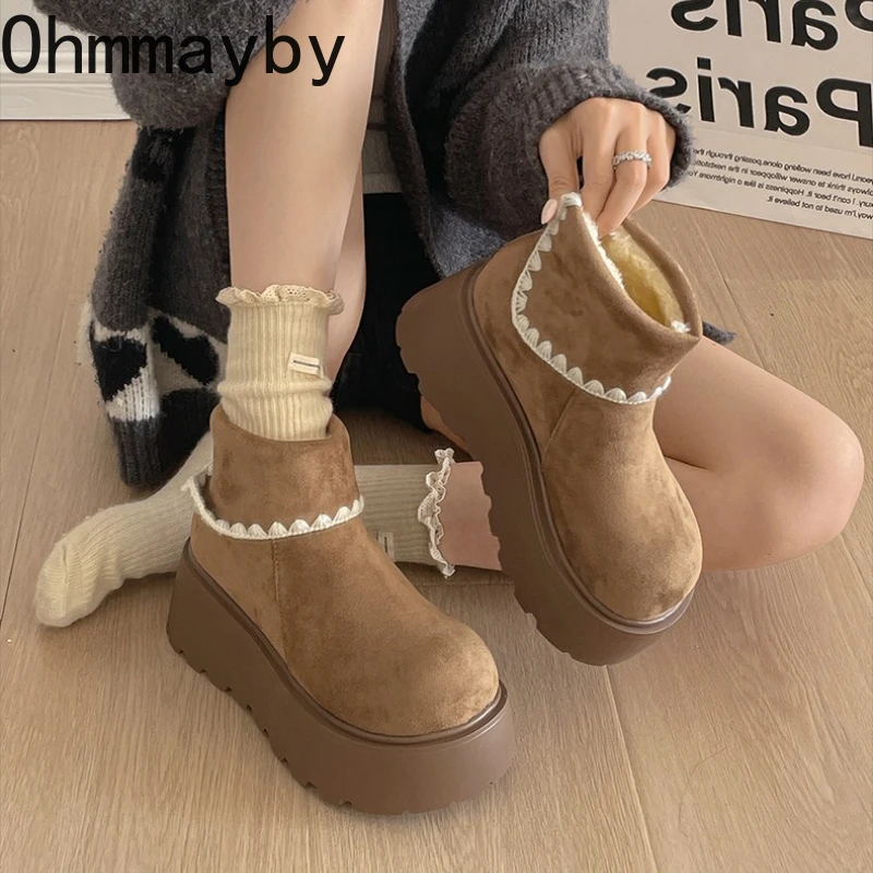 

Winter Chunky Platform Heels Women Snow Boots Height Increase Shoes Street Style Warm Cotton Short Booties Shoes Zapatos Mujer