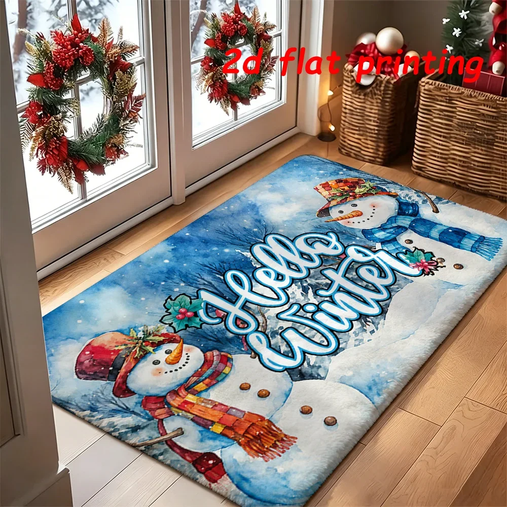 Merry Christmas Doormat Happy Let It Snowman Welcome Rug Winter Holiday Room Accent Floor Mat 2D Flat Printing Area Rug