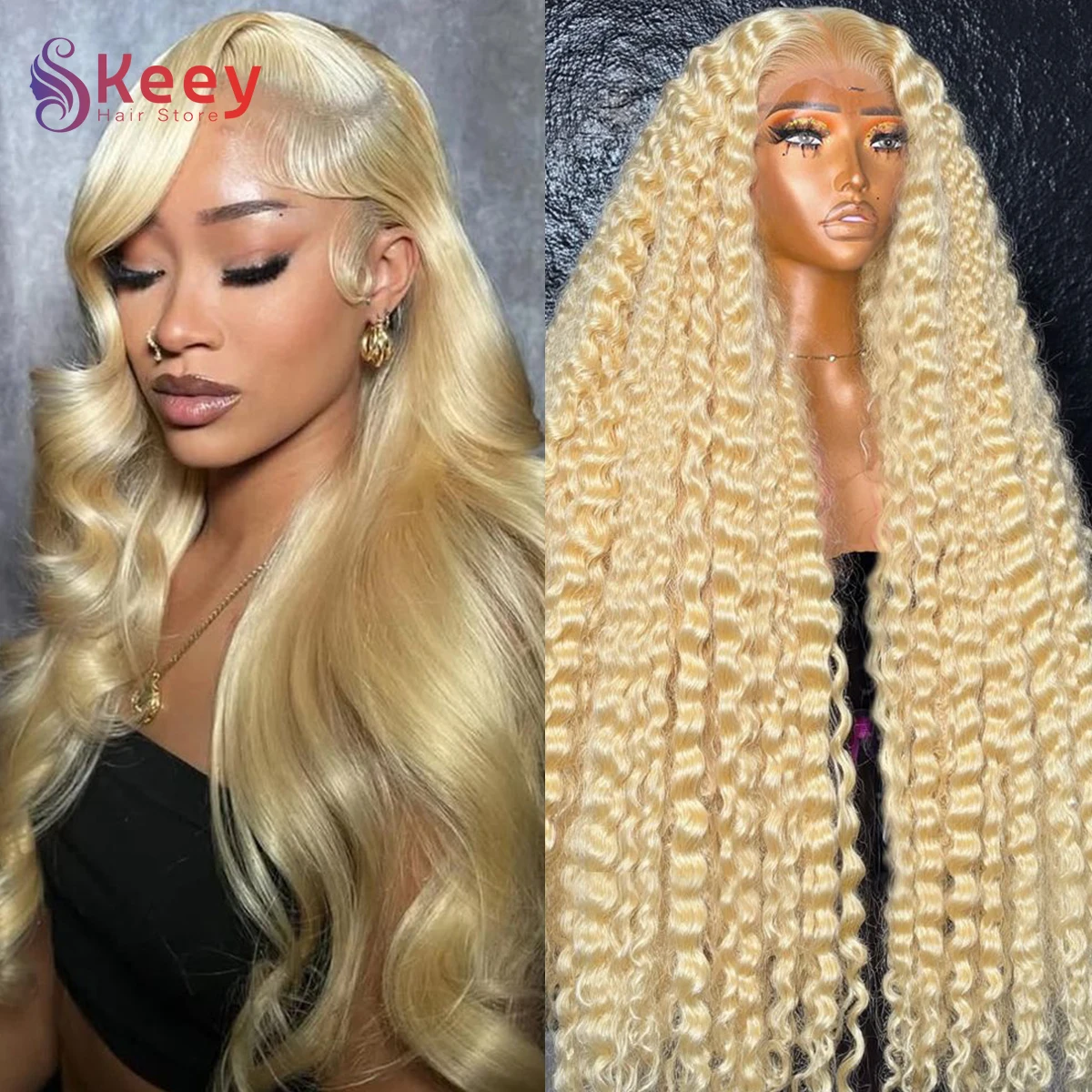 200 Dichte 613 lockiges Echthaar Perücke 40 Zoll 13 x 6 HD transparente Spitze Frontal Blonde Körperwelle Perücken vorgezupft mit Babyhaar
