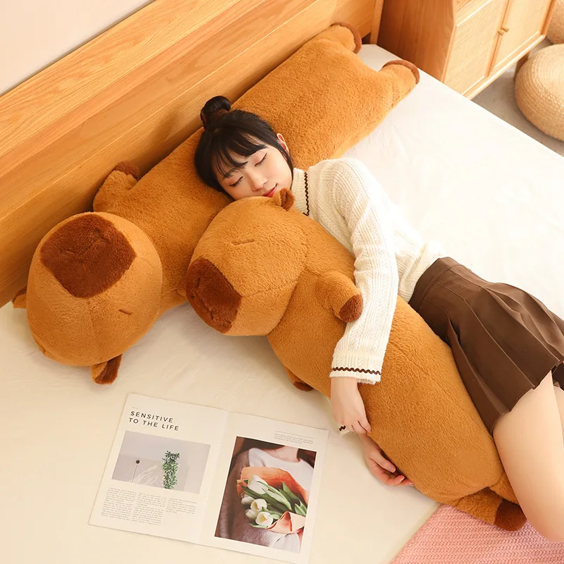 Juguetes de peluche de dibujos animados Capybara, almohada larga y suave para dormir, cojín para niñas, regalo de cumpleaños para mujeres, 90-120cm