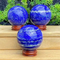 Natural Lapis Lazuli Crystal Energy Polishing Ball Reiki Healing Chakra Gemstone Sphere Meditation Ore Home Decor + Base