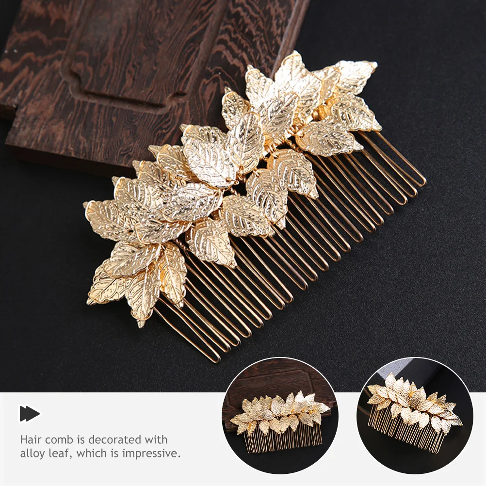 مشط شعر ذهبي على شكل أوراق شجر مزخرف لحفلات الزفاف وحفلات وصيفة العروس وإكسسوارات الشعر المصنوعة من خليط معدني وغطاء رأس أنيق لحفلات الزفاف