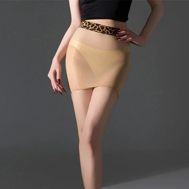 Women's Leopard High Waist Mini Skirts Sexy Shiny Glossy Sheer Transparent Wrap Hip Skirts Woman Clothing Night Club Wear New
