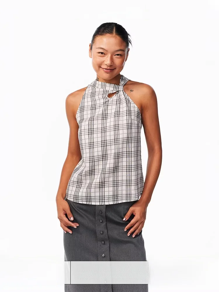 

Летний женский топ Age of Ascent из 100% лиоцеллового волокна, винтажный, в клетку, с асимметричным узлом и вырезами, облегающий крой.