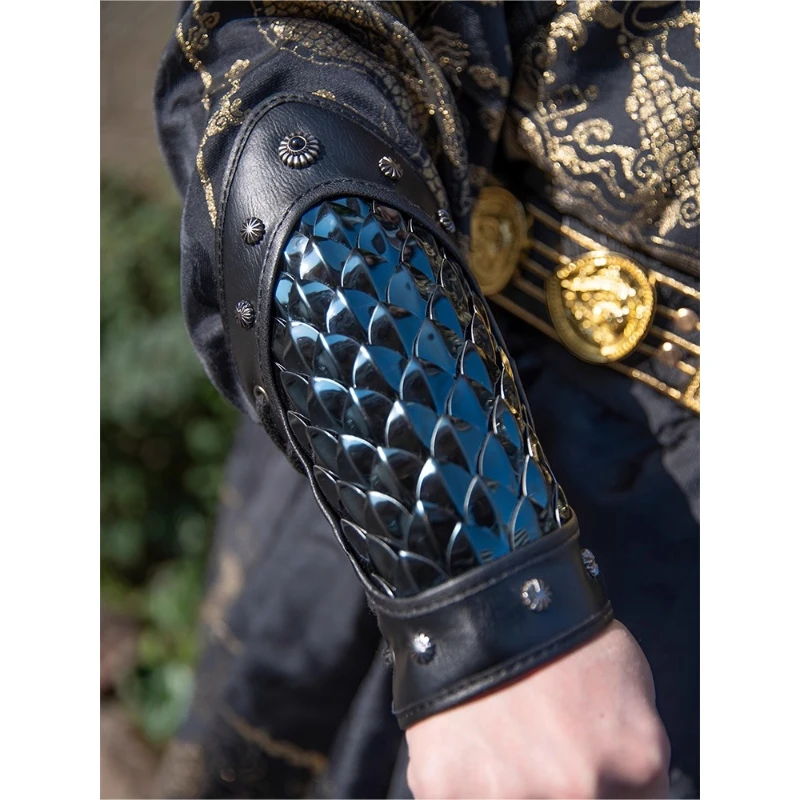 Hanfu protetor de pulso preto dragão escala armadura antigo traje brocado guarda braço