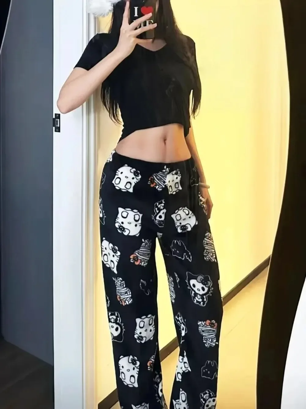 جديد سانريو عيد الميلاد مرحبا كيتي منامة الفانيلا موضة بنطلون المرأة Kawaii الصوفية أنيمي الكرتون عادية المنزل بانت الخريف