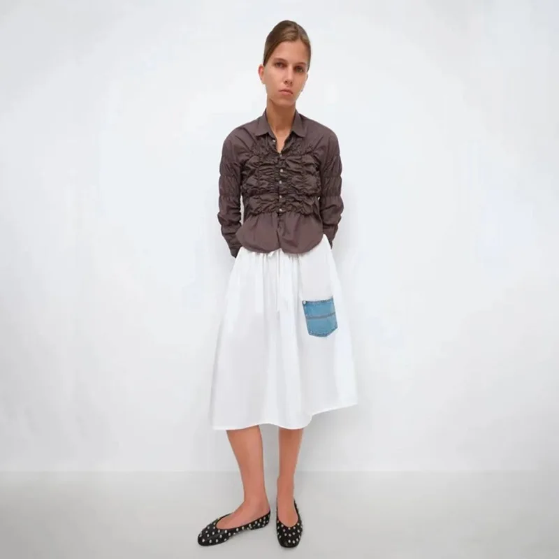 Gima Design Lässiger A-Linien-Rock mit hoher Taille und Dstring, elastischer Taille, langer Rock mit Spleißung für Damen