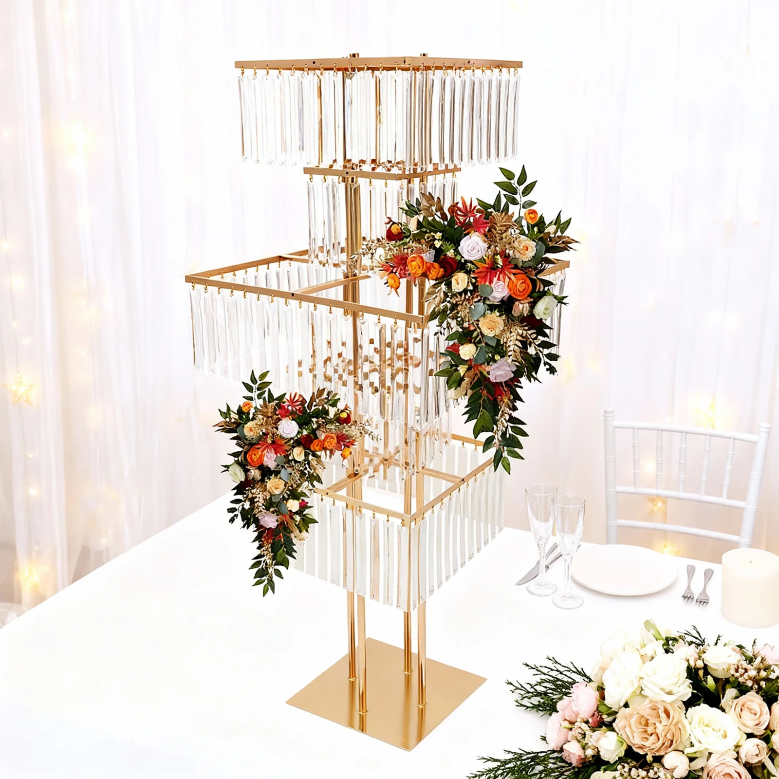 

Золотая 5-ярусная акриловая подставка для цветов, квадратная/круглая, для свадеб, вечеринок, дней рождений