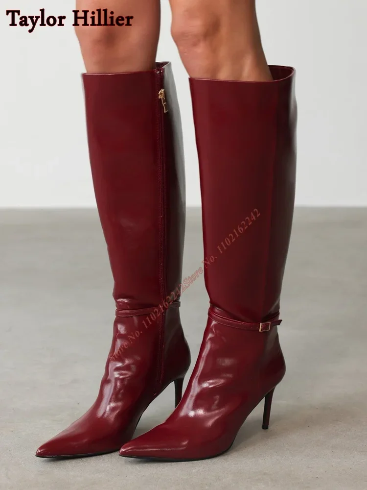 

Autumn Sexy Red Long Boots Pointed Toe Stiletto Side Zipper High Heel Women'S Boots Fashion Party Nightclub Knee Boots Winter