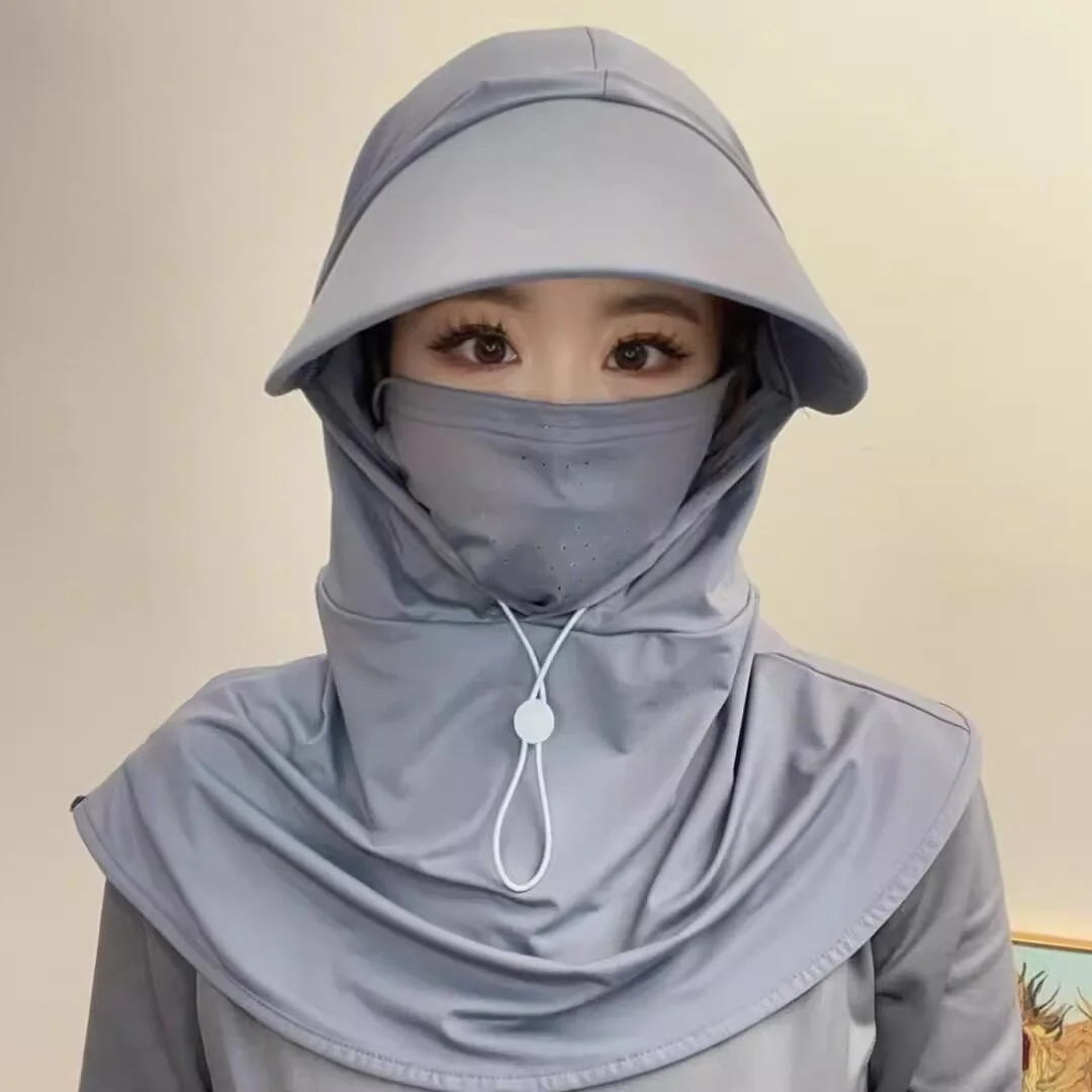 女性用一体型アイスシルク日焼け止め帽子ネックプロテクターフルフェイスuv保護サイクリングヘッドカバースカーフネックウォーマーハット