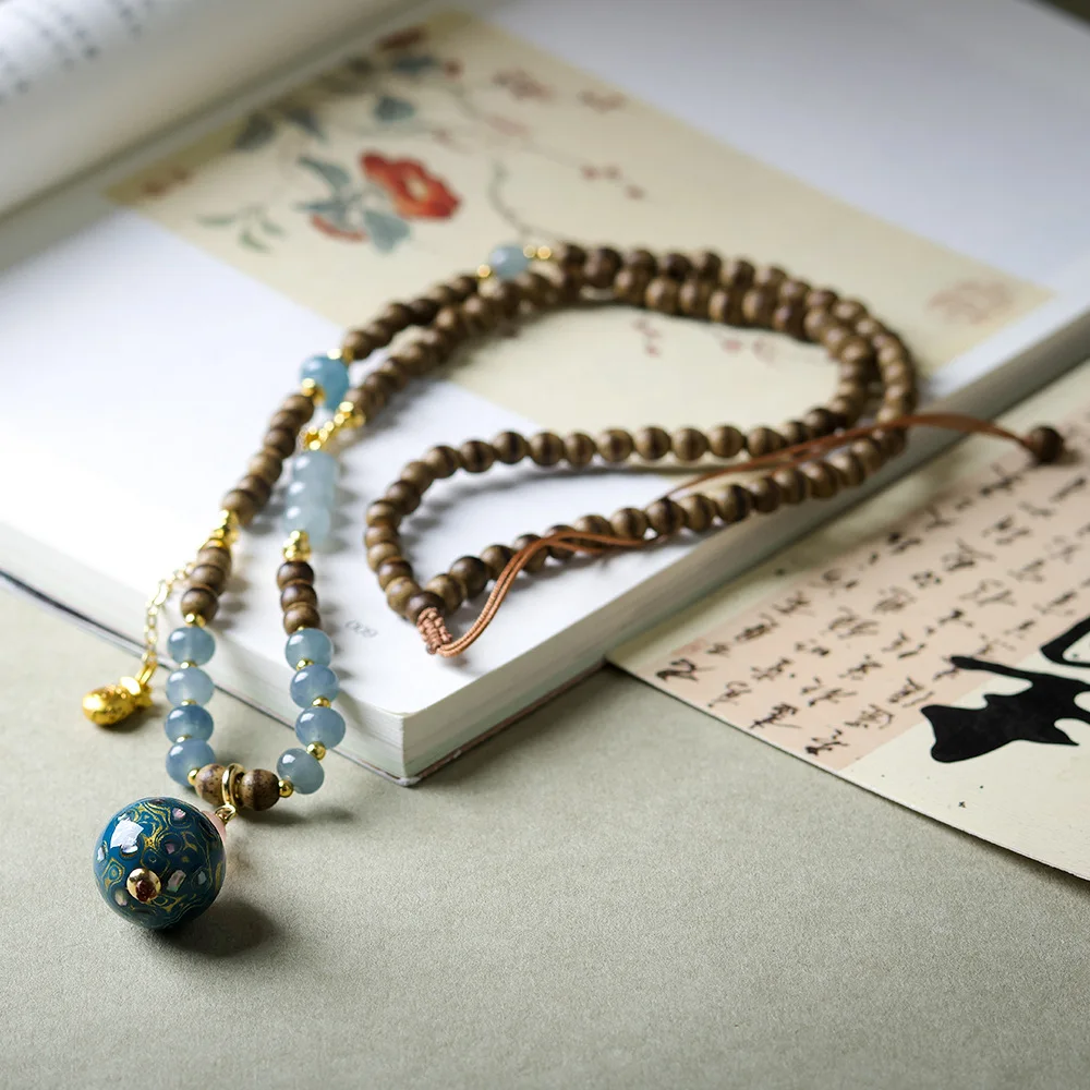 New Chinese Style First Grade Butter Agarwood Necklace with Lacquer Beads Sweater Chain Jewelry Gifts - view 2