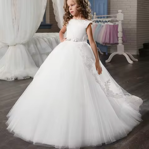 Teenager Bridesmaid Dress Kids Clothes For Girls Children Retro Lace Princess Girl Party Wedding Evening Vestidos