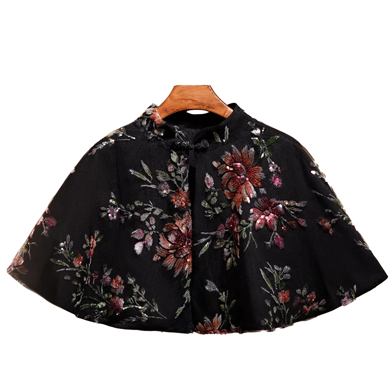 Women's Spring Autumn Vintage Floral Embroidery Pashmina Female Winter Shawl Cloak Collar R1991