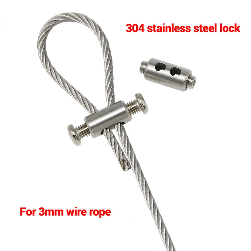 

10PCS 3mm Stainless Steel Lock Double Hole Snap Buckle Wire Rope Fastening Fittings Adjustable Cable Locker Fixture