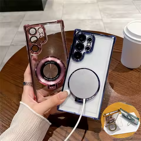 For Magsafe Phone Case For Samsung Galaxy S25 S24 S23 S22 S21 S20 FE Plus Note 20 Ultra Magnetic Stand Ring Holder Cover Funda