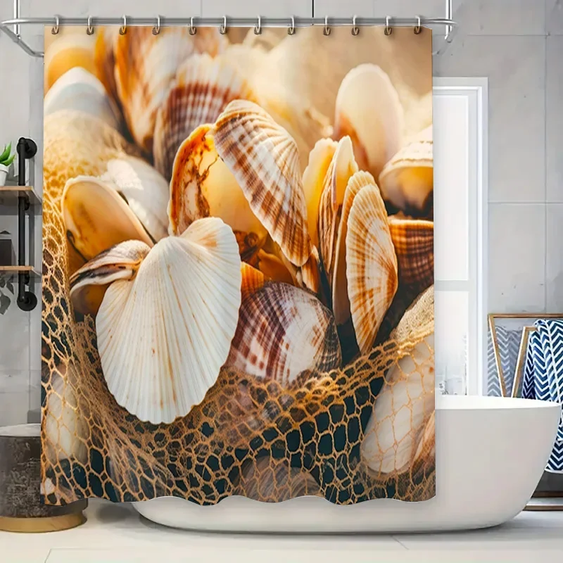 

Шторы для ванной с ракушками, современный дизайн, водонепроницаемая ткань для украшения ванной комнаты, доступны различные цвета