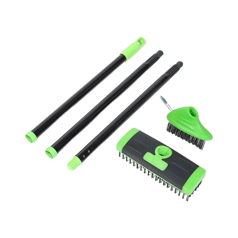3 in 1 For Outdoor Cleaning Tool with Stainless Steel Handle and Steel Wire Bristles for Pavement Gaps Deck and Pool Edges