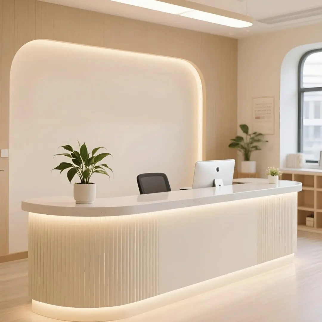

Luxury Curved Reception Desks Executive Beauty Aesthetic Company Reception Desks Display Best Mostrador Commercial Furniture