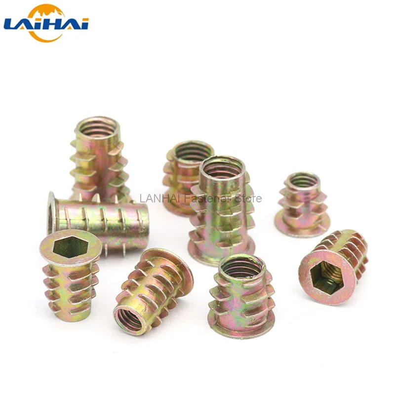 M4 M5 M6 M8 M10 Metal Hexagon Hex Socket Head Embedded Insert Nut E-Nut for Wood Furniture Inside and Outside Thread Zinc-alloy