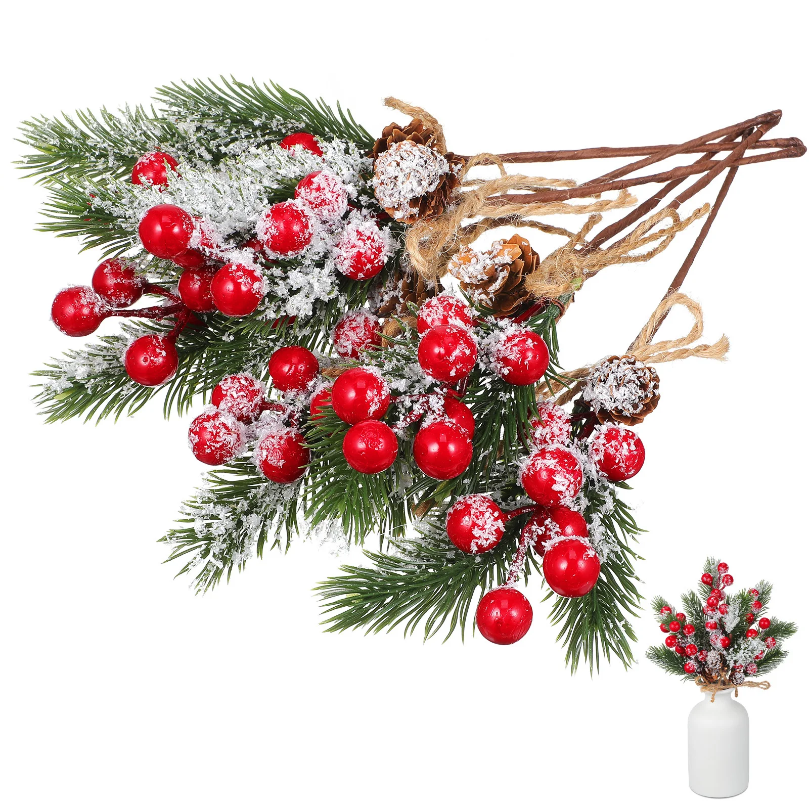 

6pcs Simulated Berry Branch Artificial Plant Decor For Christmas Tree Diy Photo Props Pine Cones Branches Fake Flower Decor