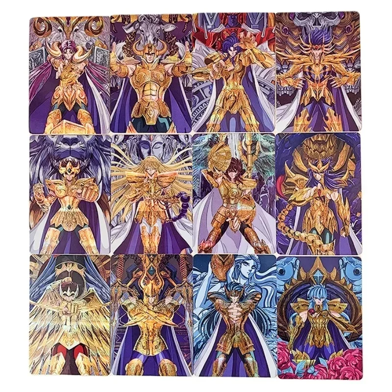 

12pcs/set Saint Seiya Refraction Flashcards Milo Aiolos Camus Animation Characters Anime Classics Game Collection Cards Toy