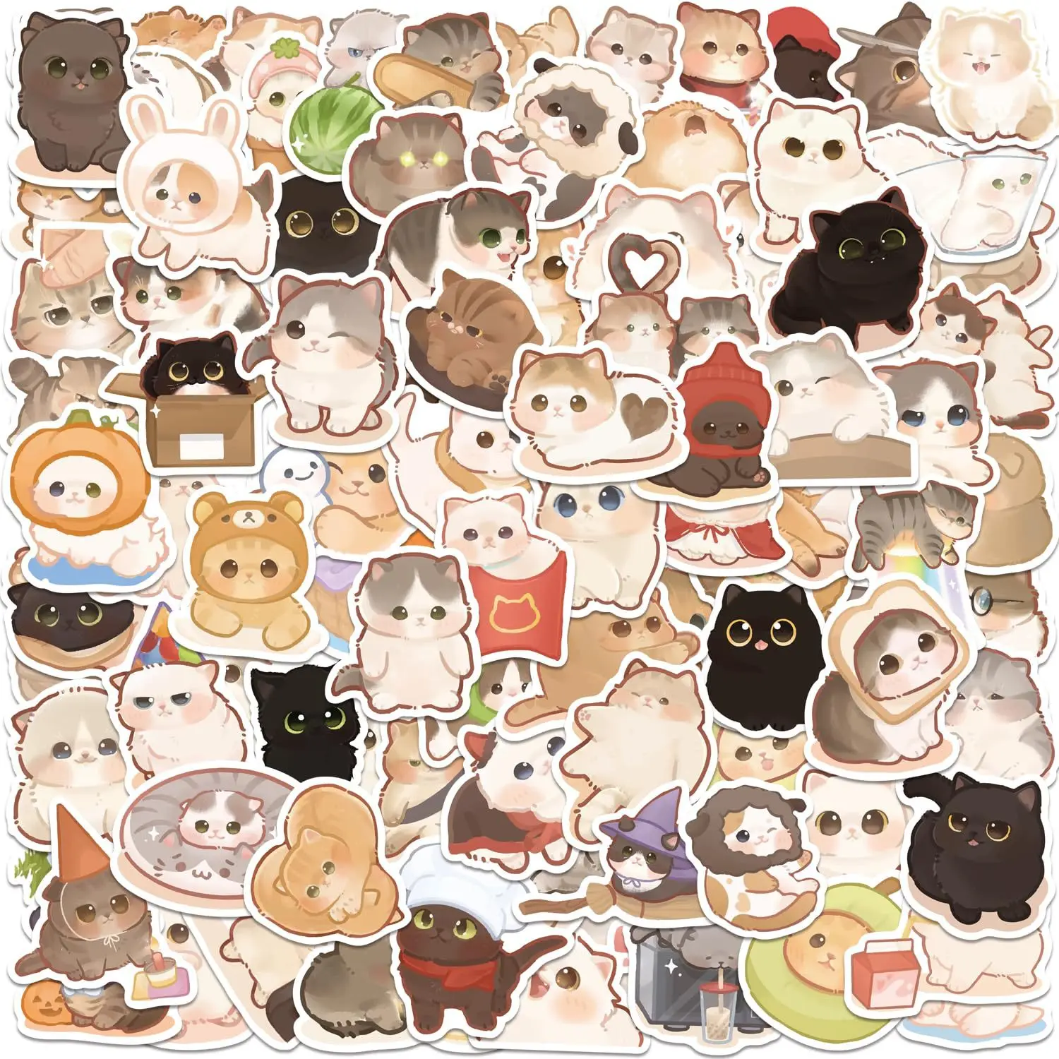 140PCS Cartoon Kawaii Cat Cute Kitty Animals Graffiti Sticker Bike Skateboard Car Helmet Notebook Computer Children Decals