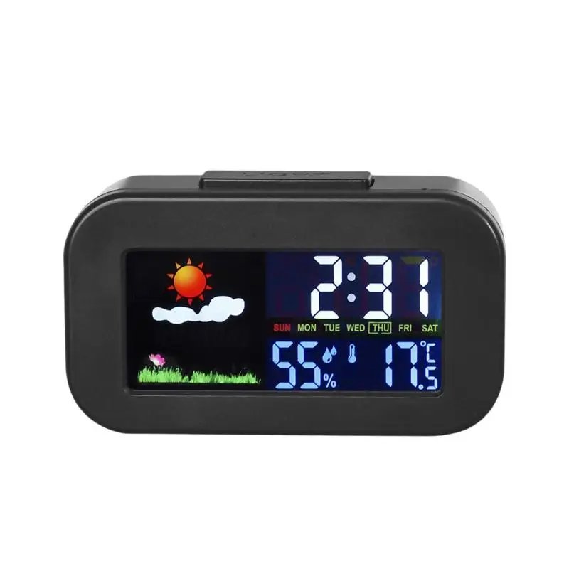 Backlit For Kids & Teens, Perfect For Bedroom & Dorm Desk Weather Station Clock With Color Display - Temp & Humidity Monitor