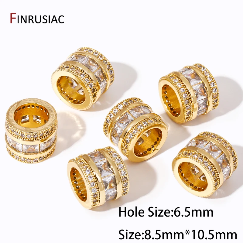 Großhandel mit 18 Karat vergoldeten Messing-Abstandsperlen mit großem Loch, Zirkon-Trenner-Perlen für Armbänder, DIY-Schmuckherstellungszubehör – Detail 19