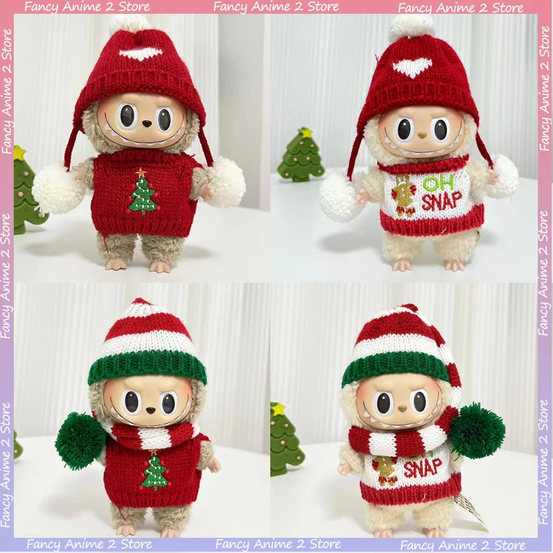 

Christmas Mushroom Hat Outfits for 15-17cm Labubu Dolls Mini Plush Dolls Sweater Costumes Fashion Festival Dolls Accessories