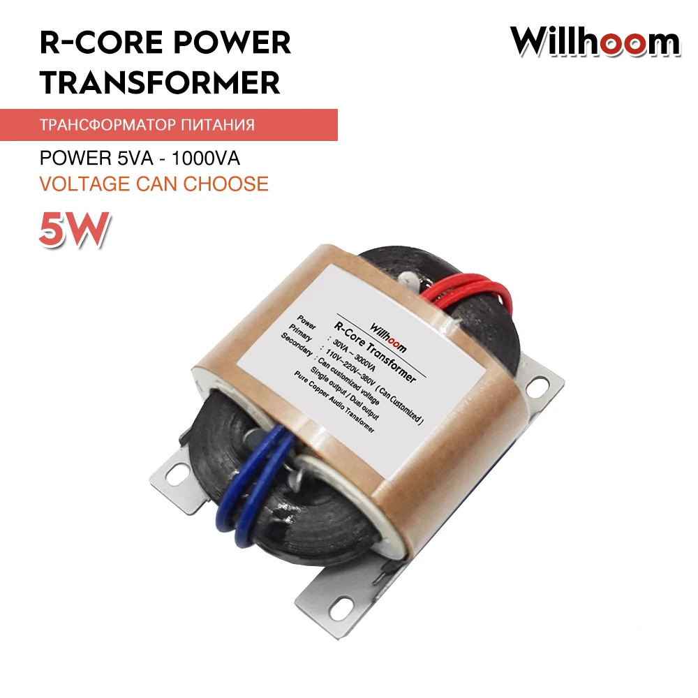 5W R-Core Power Transformer Single Output 12V-0 15V-0/18V/24V 3Wires Pure Copper Wire Audio Amplifier Use Input 220V 110V