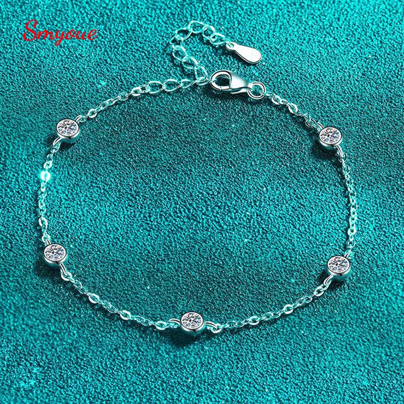 

Smyoue 0.5cttw 3mm Bubble Moissanite Bracelet for Women Sparkling 5 Stones Simulated Diamond Chain 925 Sterling Silver Jewelry