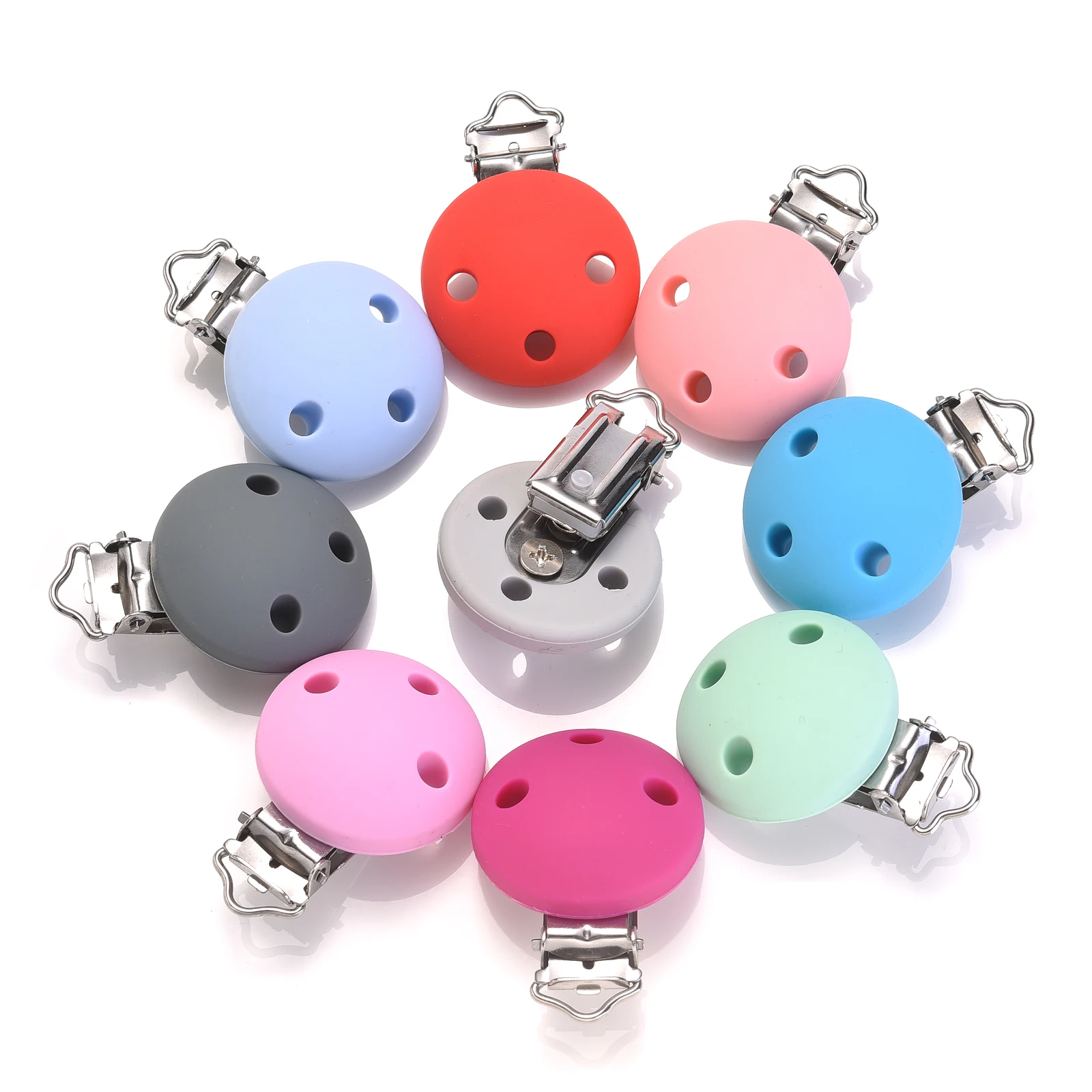 3Pcs/Lot Food Grade Material Silicone Clip Round Pacifier Clip DIY Baby Nipple Chain Nursing Teether Teething Beads Tool Toys