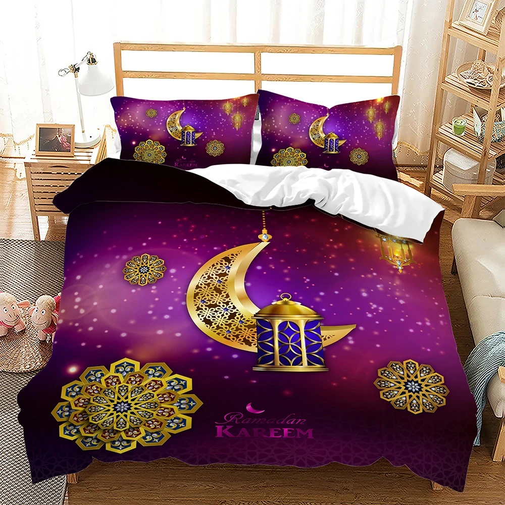 Exotic Stars and Moon Duvet Cover King Queen Religious Themed Quilt Cover Muslim Believer Bedding Set for Ramadan Festival Decor