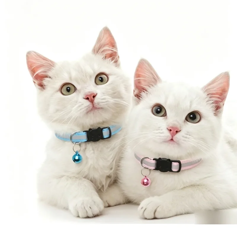 Colorful Reflective Adjustable Cat And Small Dogs Collar With Bell Lightweight Safety Warning Collar For Kitten Puppy Pet Supply