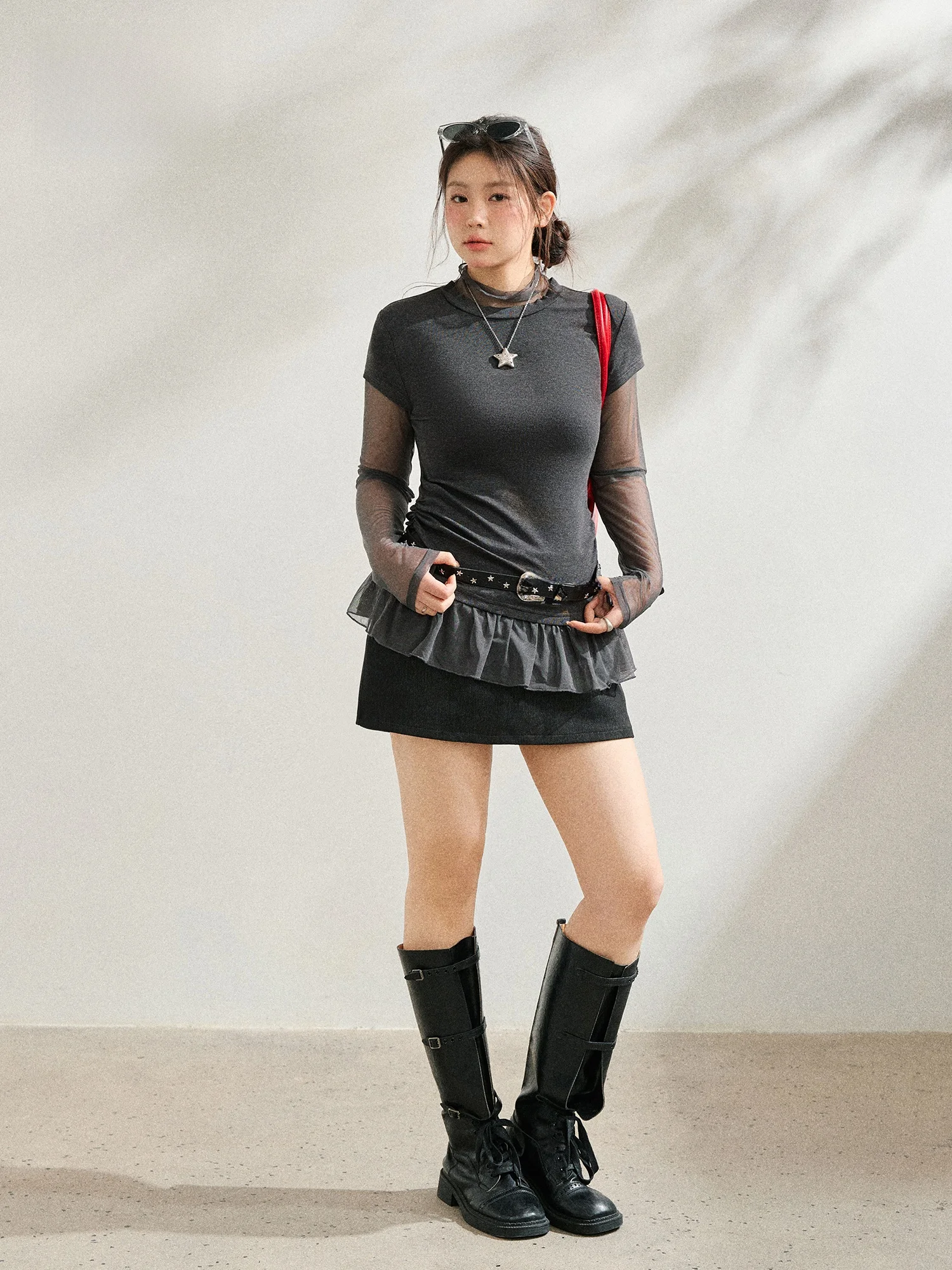 

Сладкий и пикантный комплект одежды больших размеров для женщин: новая коллекция весна-лето с юбкой-миди, высокой талией, в корейском стиле, для повседневной носки.