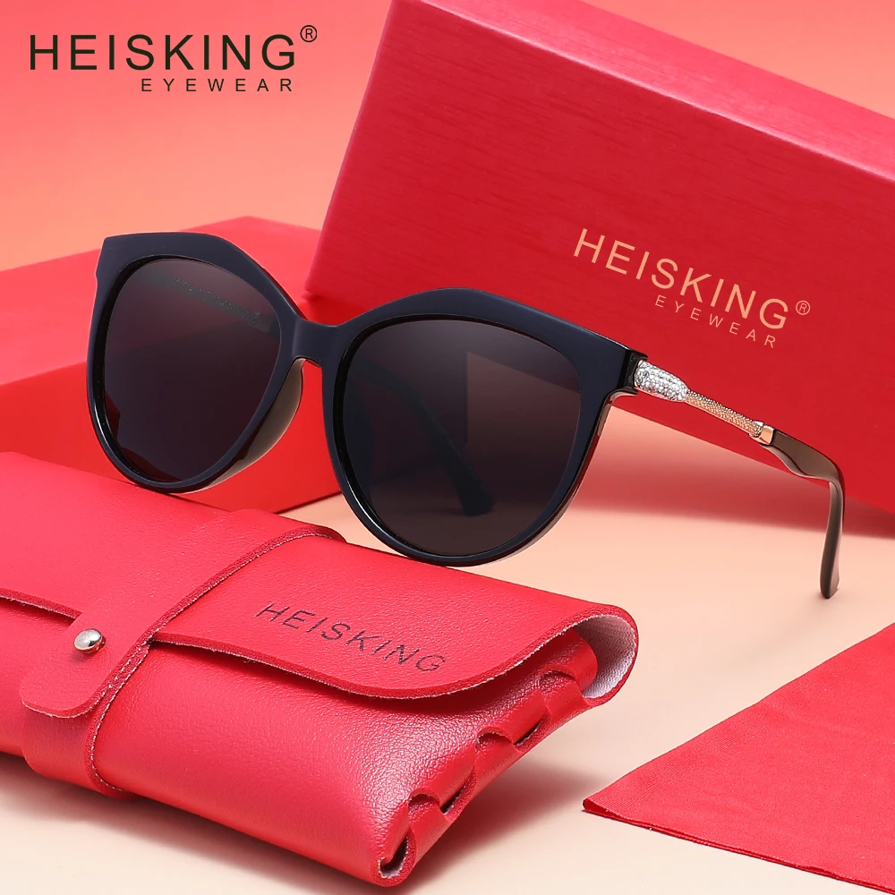 نظارات شمسية نسائية عصرية جديدة من HEISKING مستقطبة مضادة للأشعة فوق البنفسجية 400 بإطار كبير لقضاء عطلة للسيدات