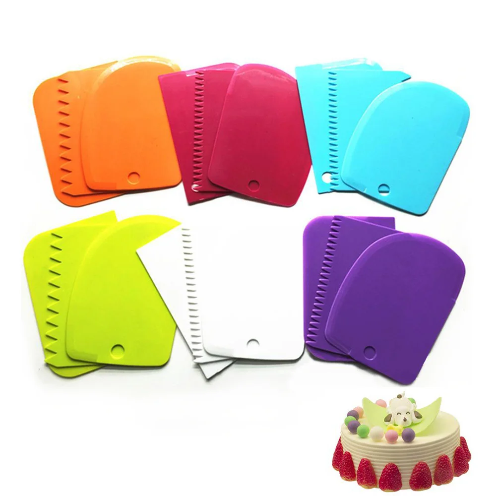 3Pcs Cream Scraper Suit DIY Kitchen Straight Arc Tooth Shape Cream Bread Cutter Plastic Cake Pasty Scraper Baking Fondant Tools