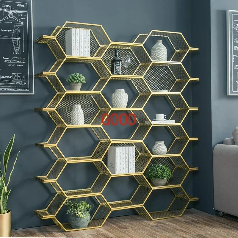 

Креативная книжная полка Honeycomb: Золотая напольная полка